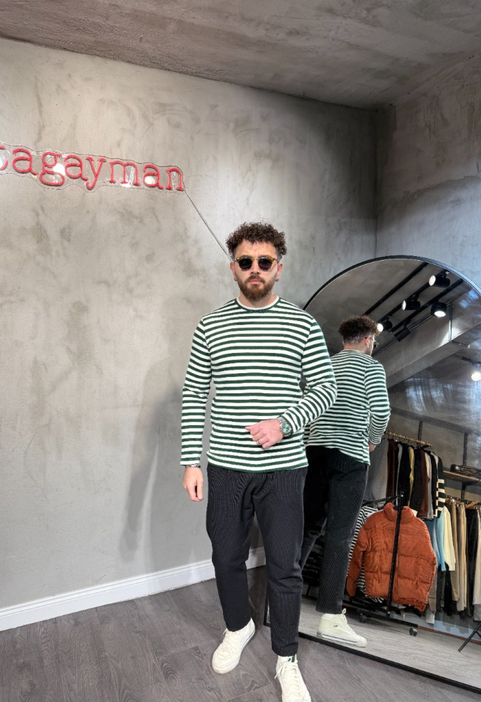 Çizgili %100 Pamuk Siyah Triko