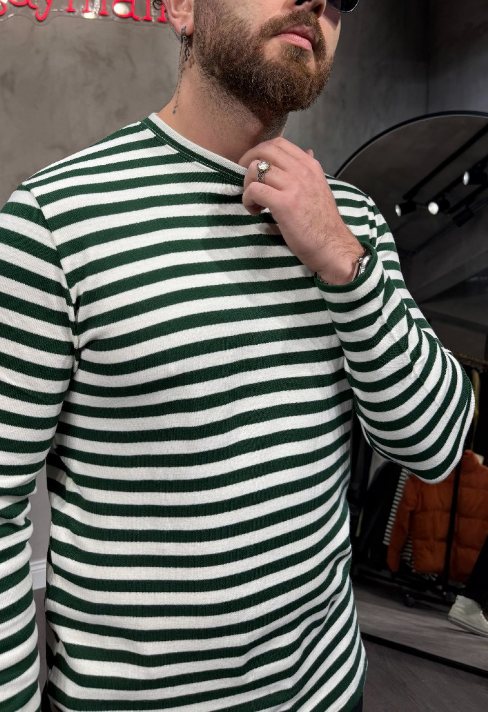 Çizgili %100 Pamuk Siyah Triko