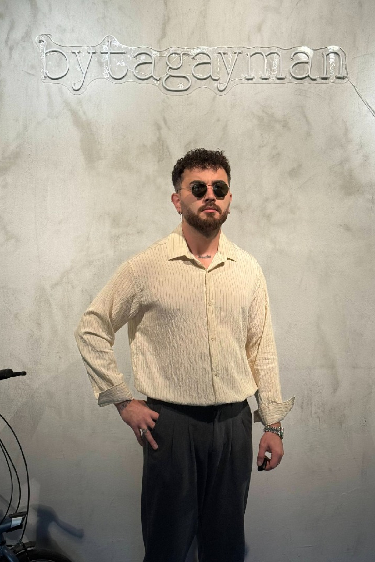 Çizgili Oversize Modal Bej Gömlek Çizgili Oversize Modal Bej Gömlek