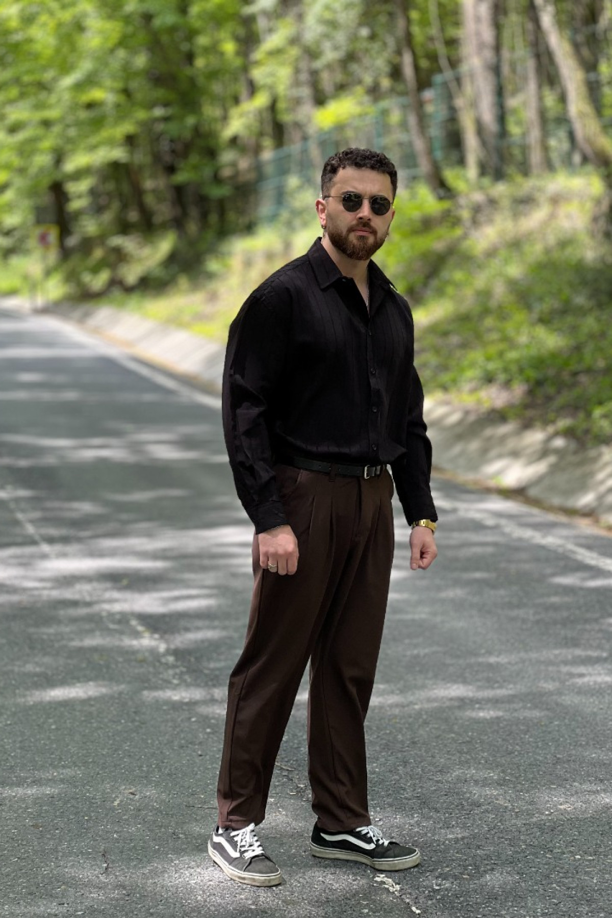 Siyah Çizgili Tensel Kumaş Gömlek