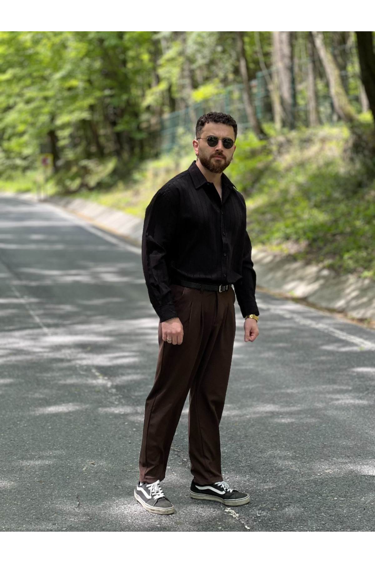 Siyah Çizgili Tensel Kumaş Gömlek