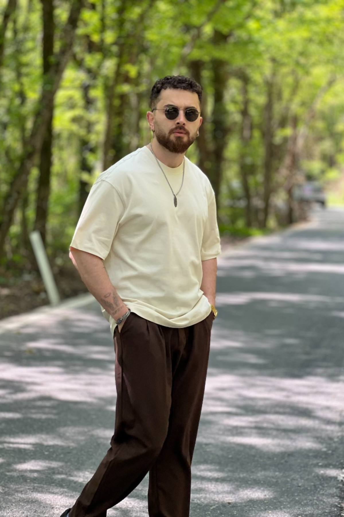 Krem Oversize Basic T-Shirt