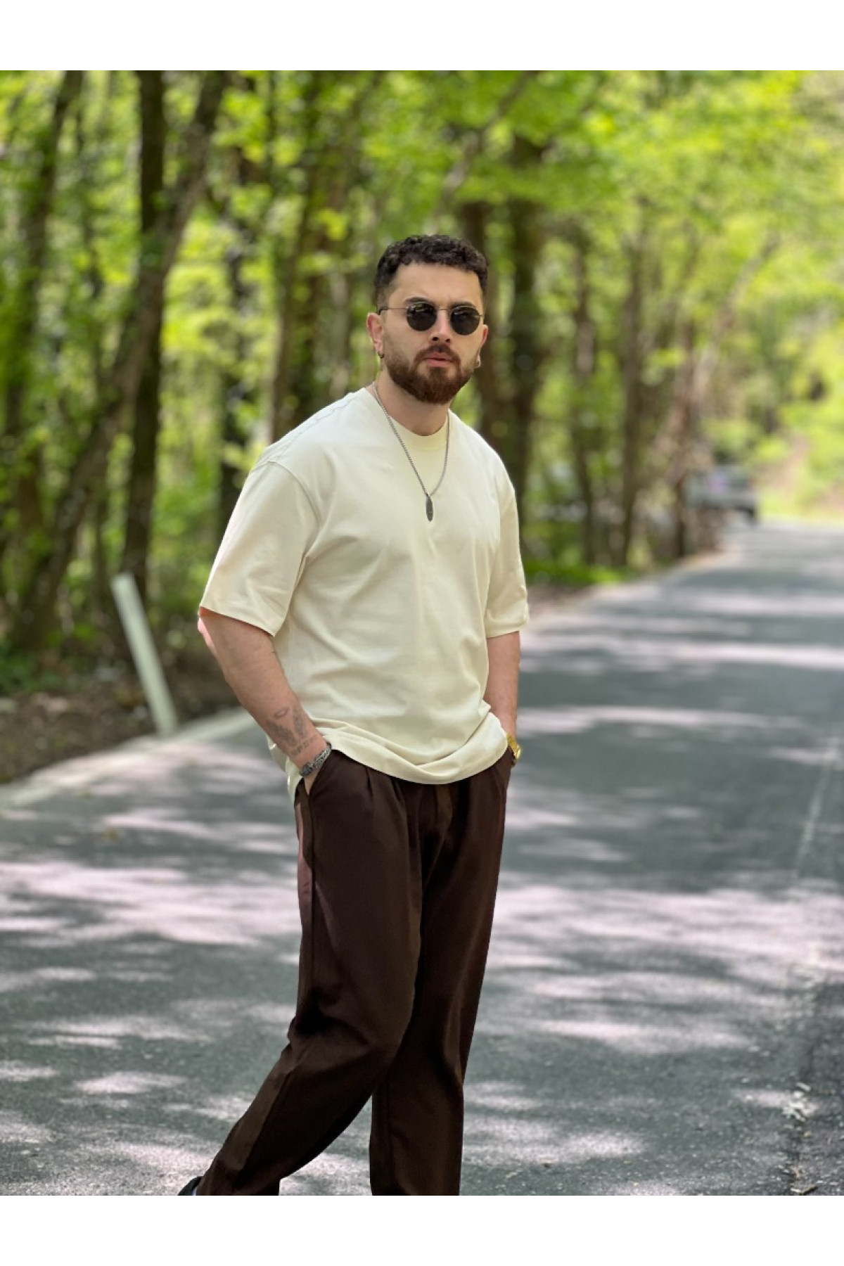 Krem Oversize Basic T-Shirt