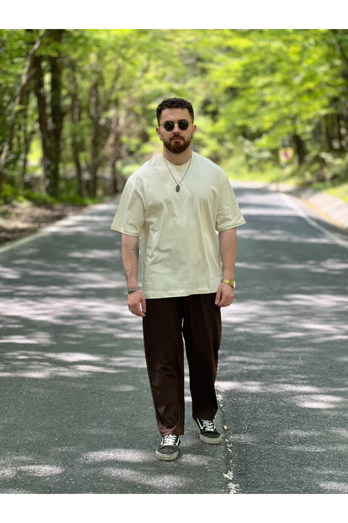 Krem Oversize Basic T-Shirt