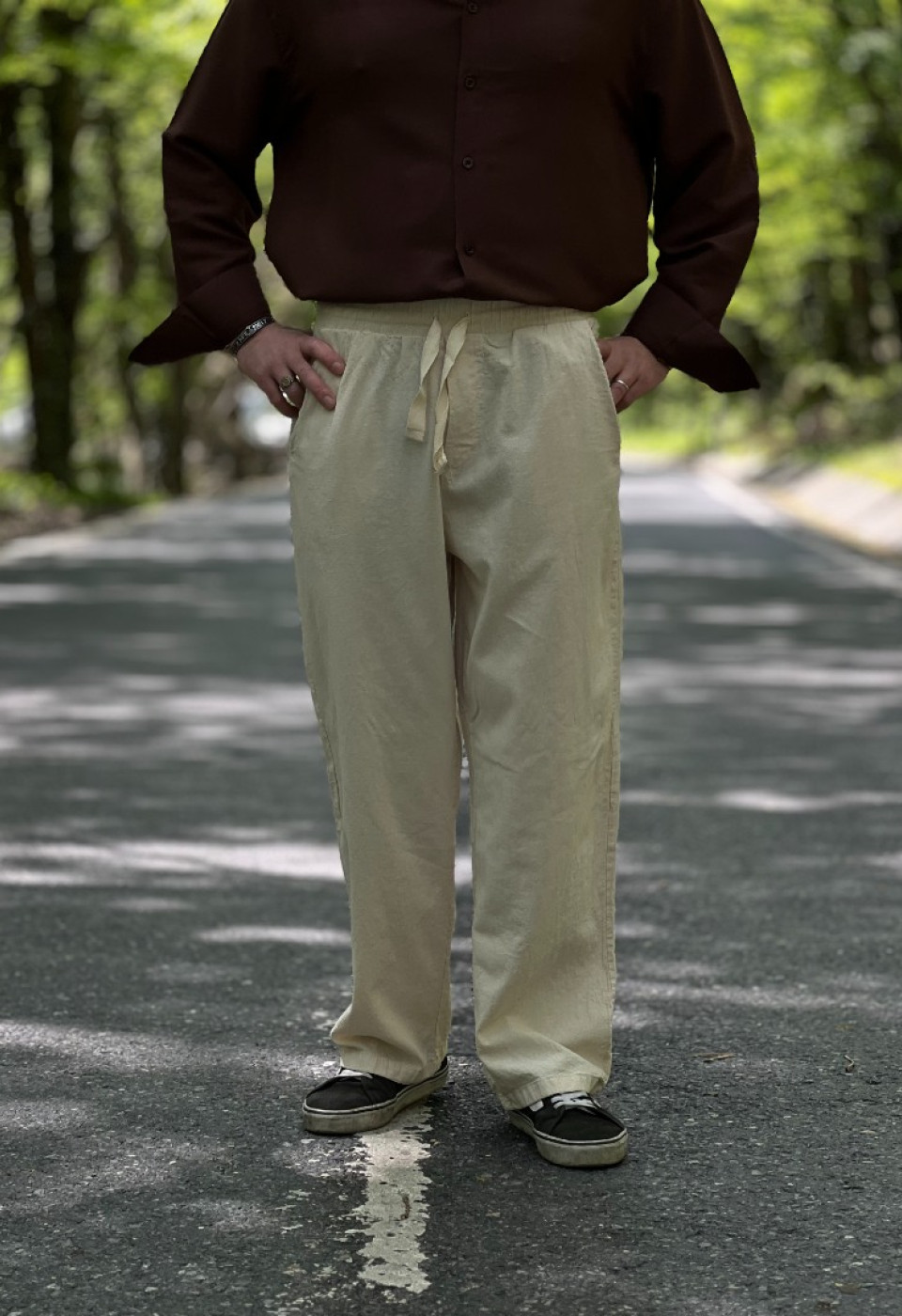 Ekru Baggy Pantolon Kumaş