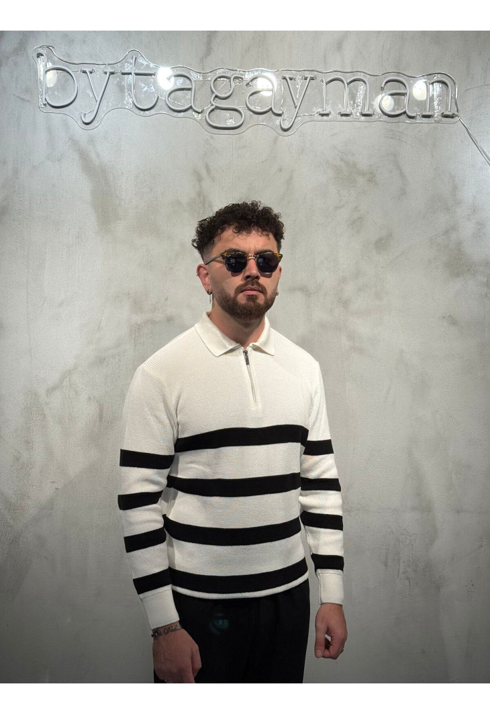 Fermuarlı Beyaz Triko