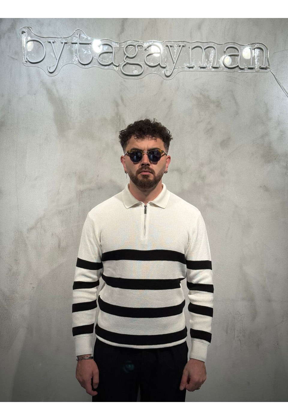 Fermuarlı Beyaz Triko