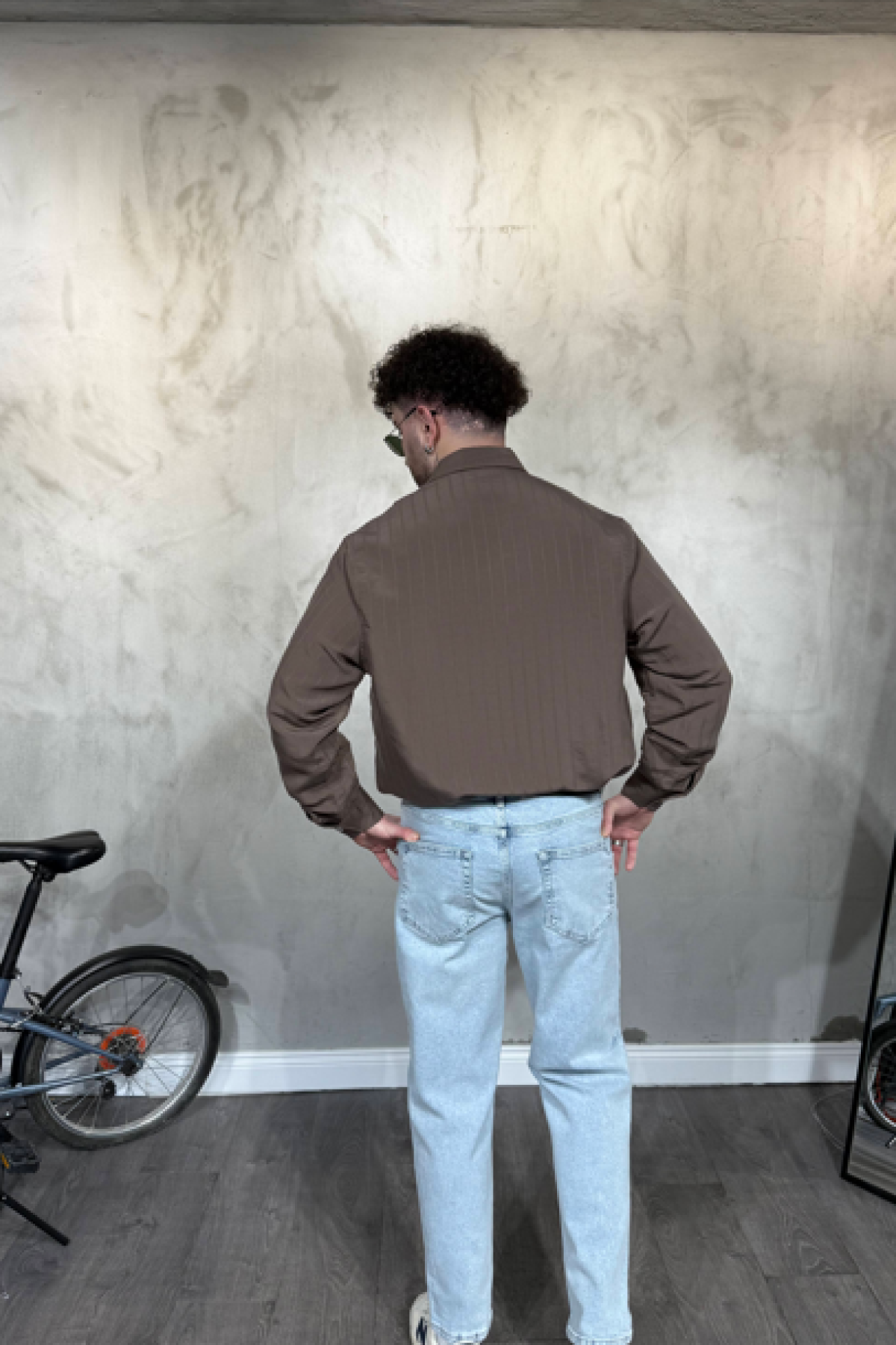 Modal Şeritli Oversize Kahve Gömlek Modal Şeritli Oversize Kahve Gömlek
