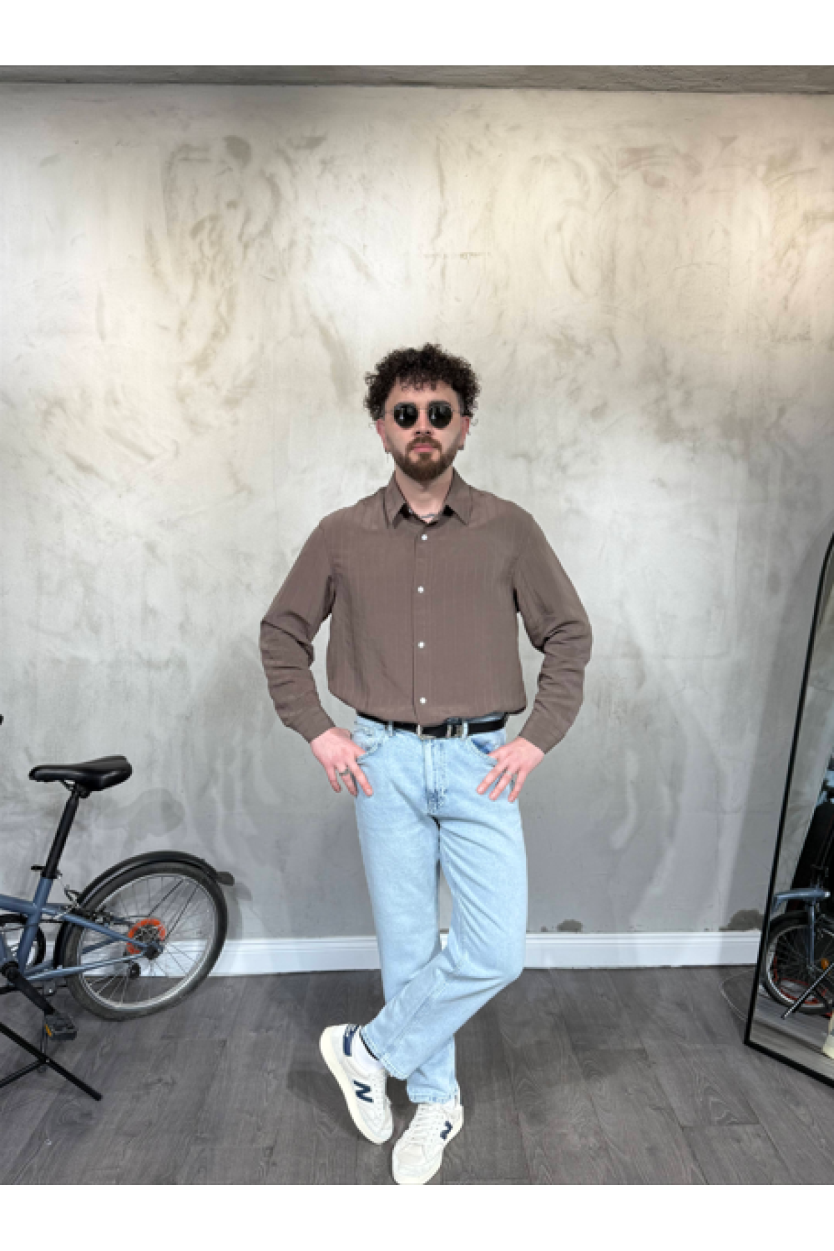 Modal Şeritli Oversize Kahve Gömlek Modal Şeritli Oversize Kahve Gömlek