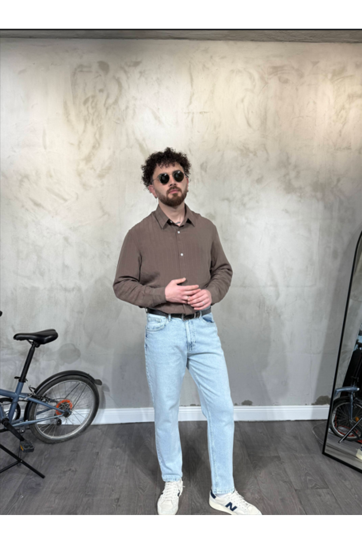 Modal Şeritli Oversize Kahve Gömlek Modal Şeritli Oversize Kahve Gömlek