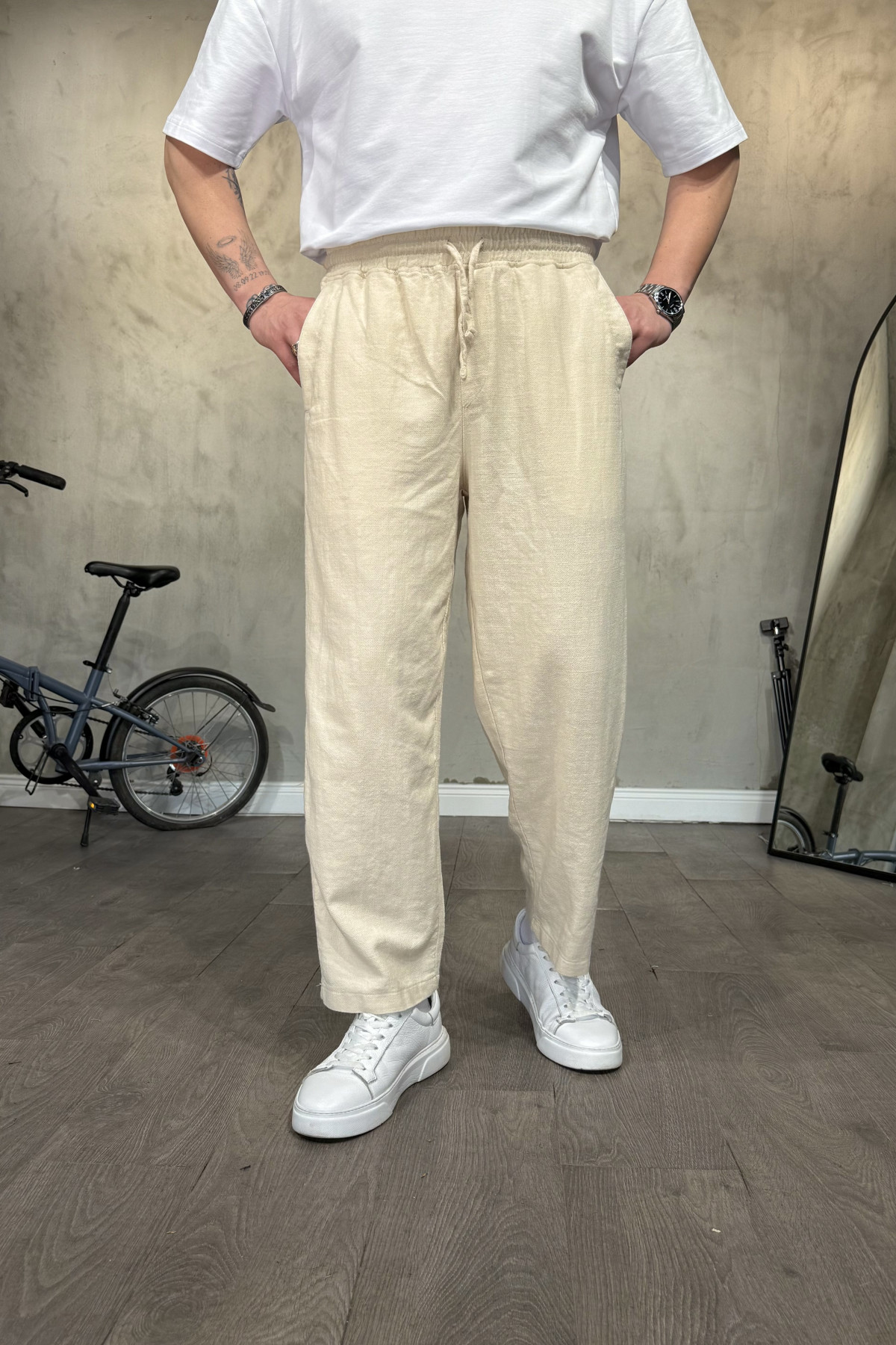 Ekru Keten Pantolon Ekru Keten Pantolon