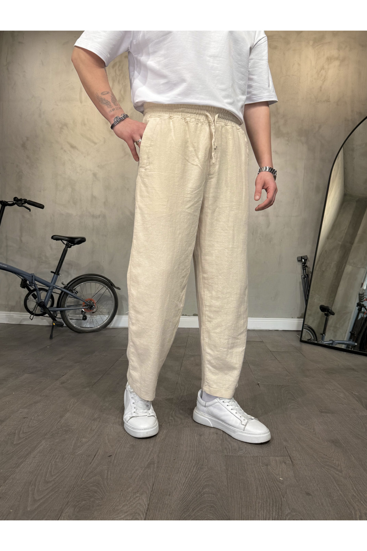 Ekru Keten Pantolon Ekru Keten Pantolon