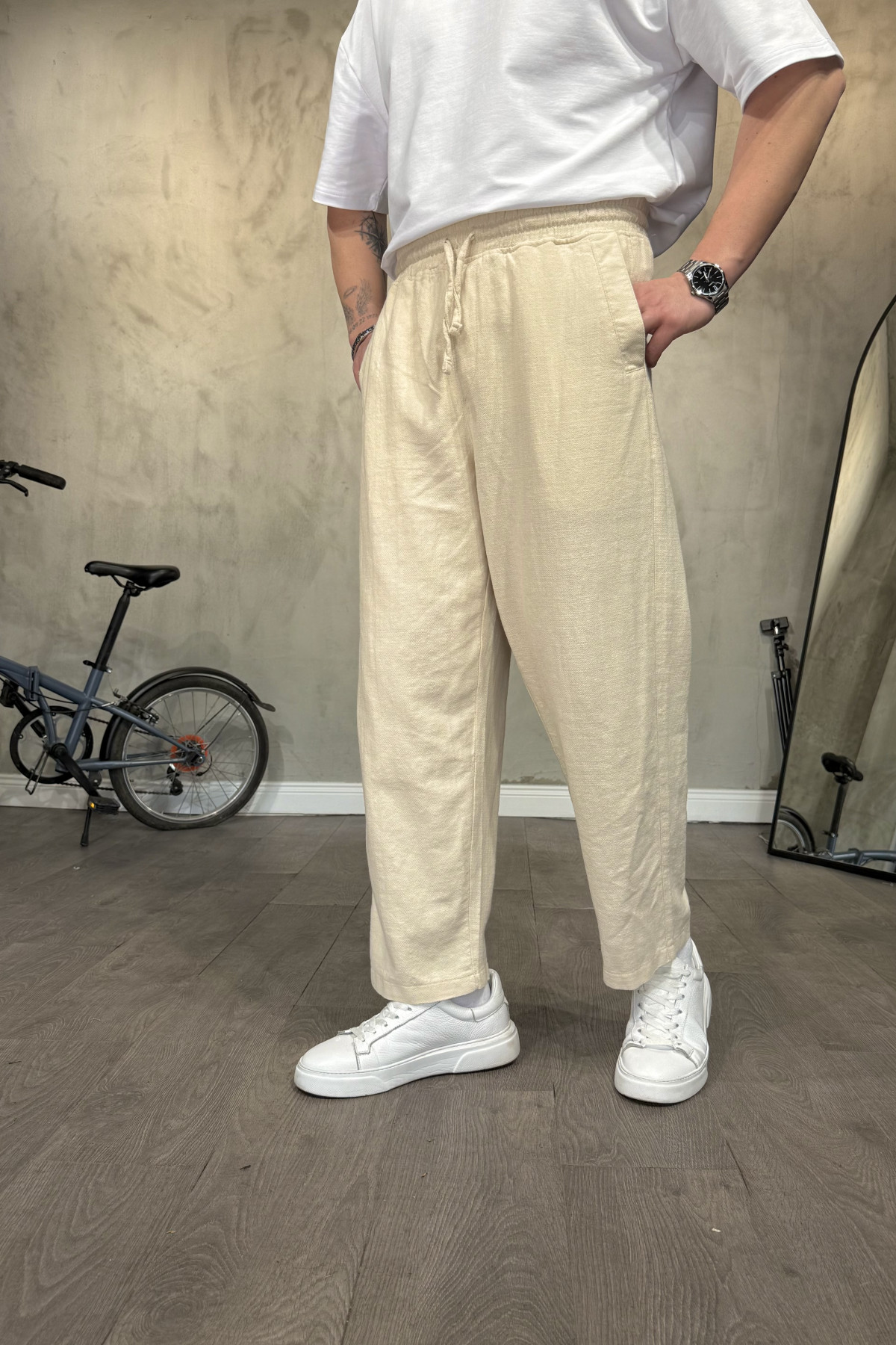 Ekru Keten Pantolon Ekru Keten Pantolon
