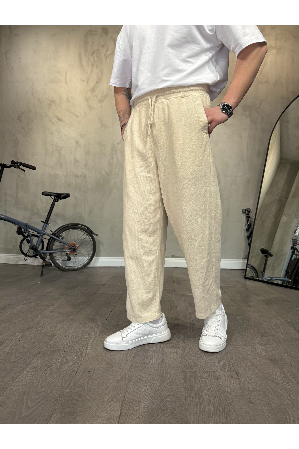 Ekru Keten Pantolon Ekru Keten Pantolon