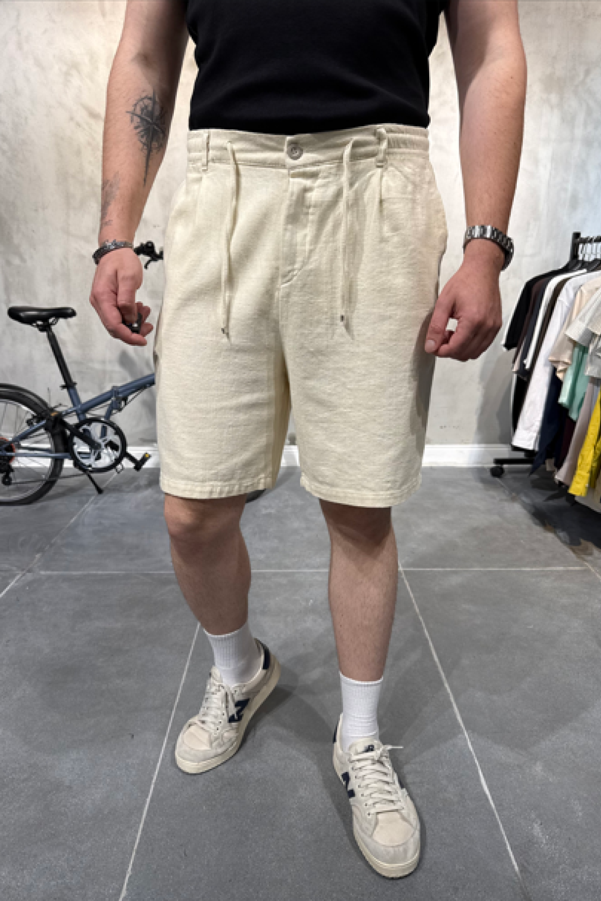 Baggy Ekru Keten Şort