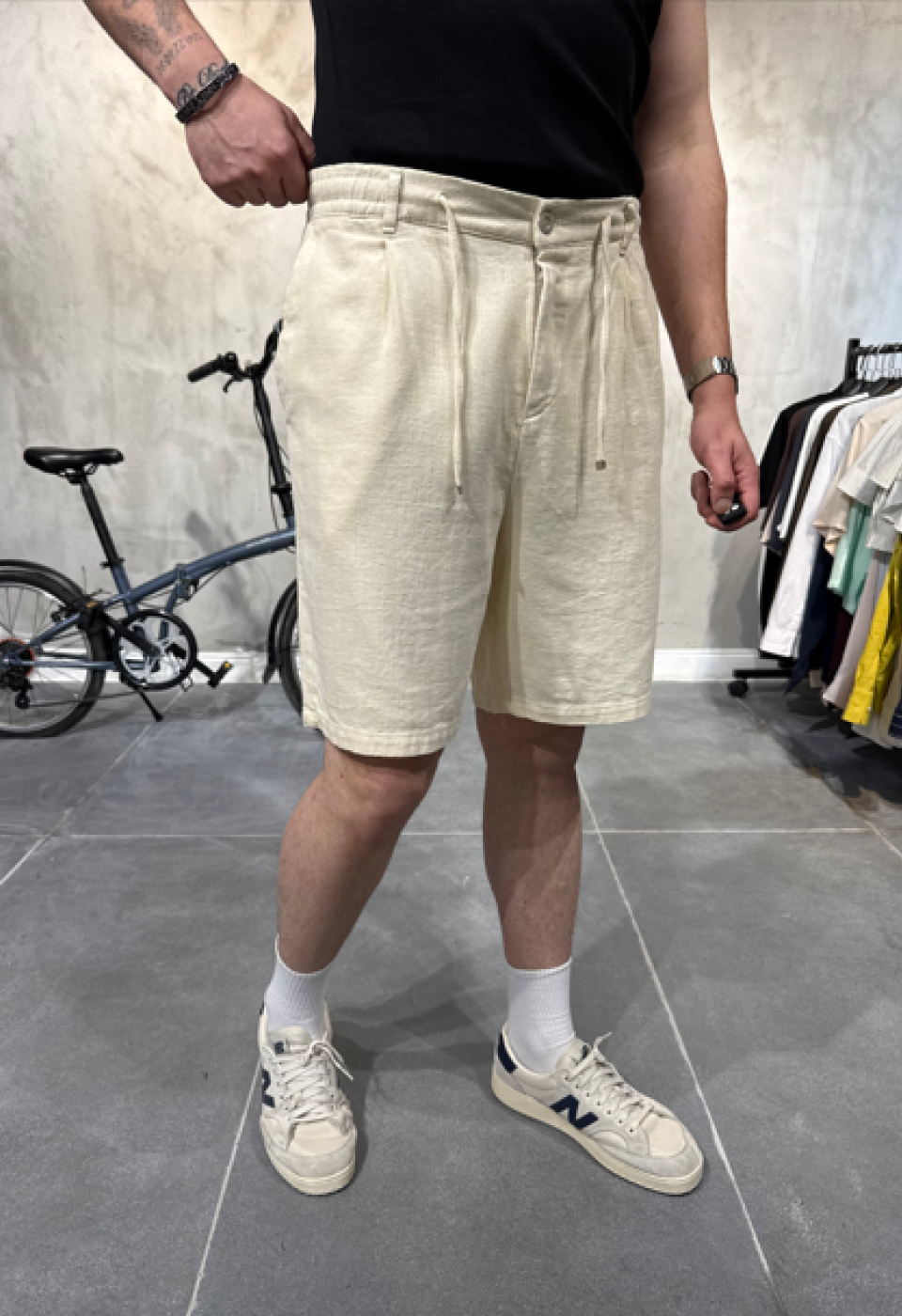 Baggy Ekru Keten Şort Baggy Ekru Keten Şort