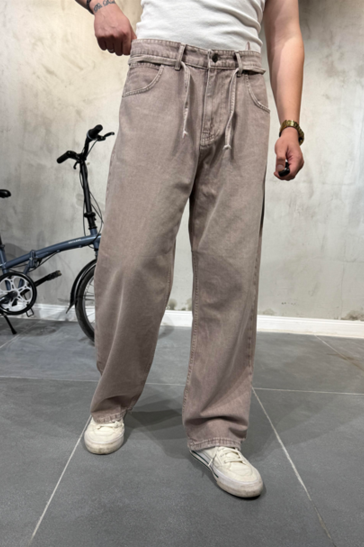 Extra Baggy Kar Bej Pantolon