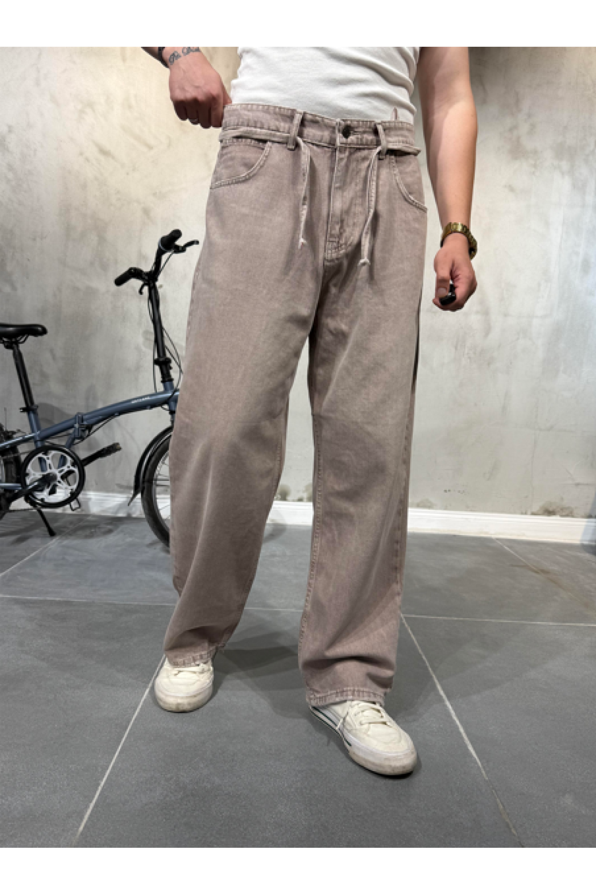 Extra Baggy Kar Bej Pantolon