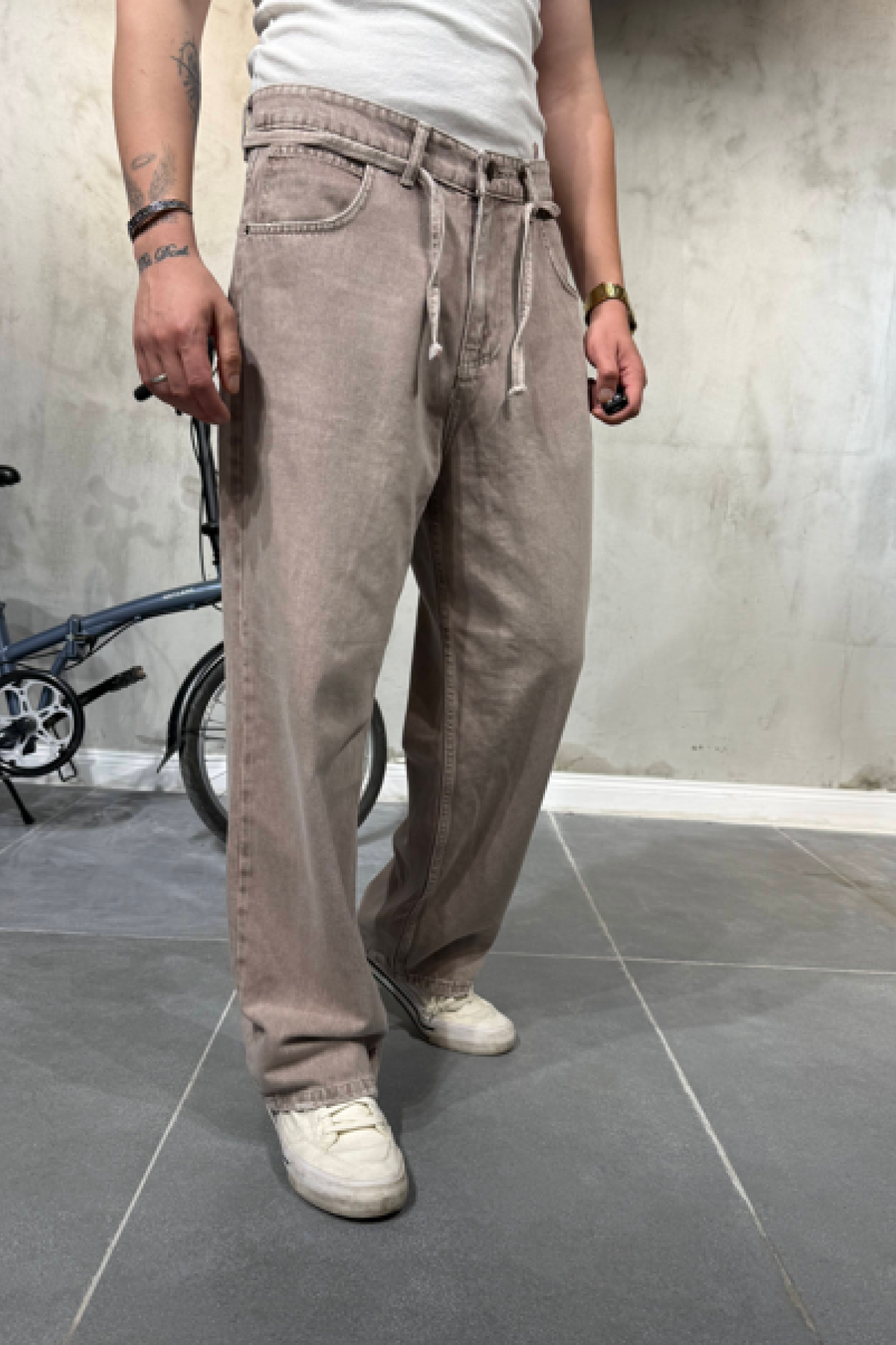 Extra Baggy Kar Bej Pantolon